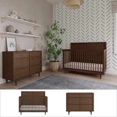 Детский набор Surrey Hill Crib and Dresser, состоящий из 2 предметов, включает в себя раскладную кроватку 4 в 1 и комод toasted chestnut с 3 выдвижными ящиками