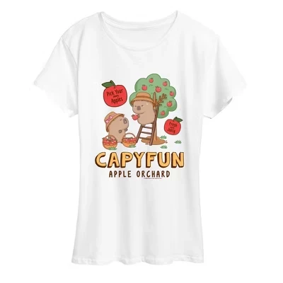 Женская футболка с принтом CapyFun Apple Orchard, белая