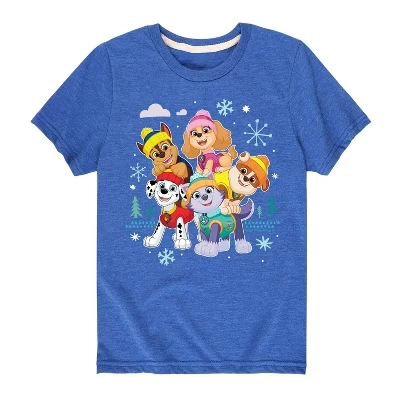 Мужская футболка с коротким рукавом Paw Patrol - Skye Everest Rubble Chase Marshall Winter Group с рисунком, синяя