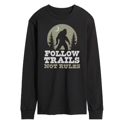 Мужская футболка с длинным рукавом Follow Trails Not Rules Sasquatch с рисунком Снежного человека, черная