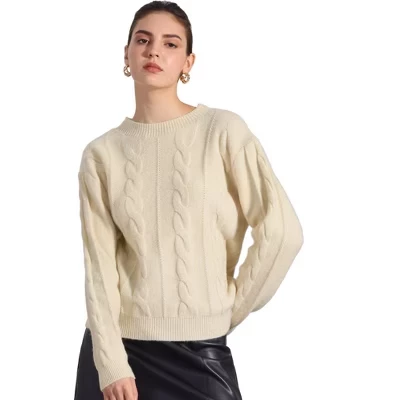 Женский свитер INSPIRE CHIC, вязаный с косами, бежевый