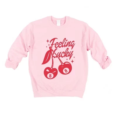 Женская толстовка с рисунком Feeling Lucky Cherries розового цвета