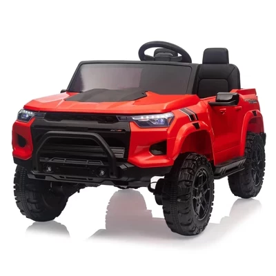 24-Вольтовый 2-местный детский электромобиль Ride On Truck для малышей, работающий на батарейках, с дистанционным управлением, багажником, плавным пуском, светодиодной подсветкой, музыкой красного цвета