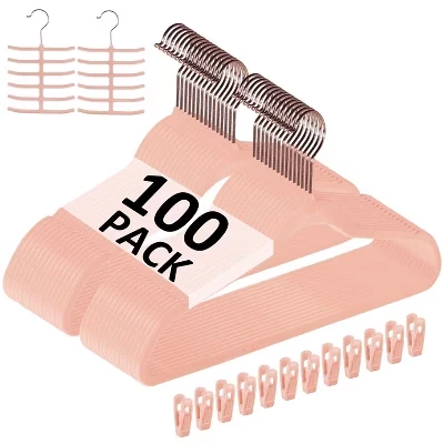 Бархатные вешалки для одежды VECELO 25/30/50/60/100 pk Нескользящие и компактные Вешалки для одежды с зажимами для пальцев и вешалкой для галстуков 9 цветов розовый