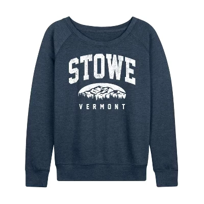 Женская легкая махровая рубашка Stowe Vermont с широким вырезом и длинным рукавом с графическим рисунком цвета Хизер индиго от Stowe Vermont.