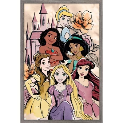 Постер в рамке Trends International Disney Princess, под состаренное дерево