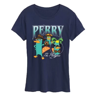 Женская футболка Perry Platapus Bootleg с коротким рукавом и графическим принтом, синяя