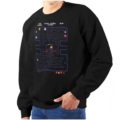 Толстовка для ретро-видеоигр PACMAN Game Over для мужчин или женщин, лицензионная, черного цвета