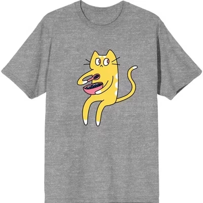 Мужская футболка с коротким рукавом Derpy Kitty Cat с розовой чашкой серого цвета