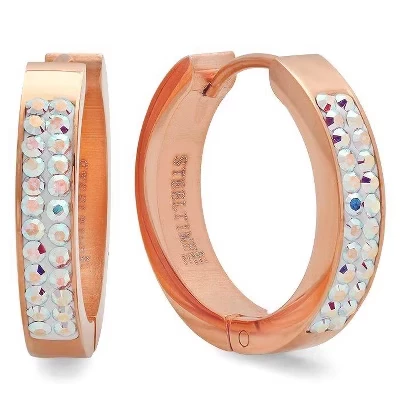 Серьги-кольца Steeltime 20 мм, Swarovski, розовое золото