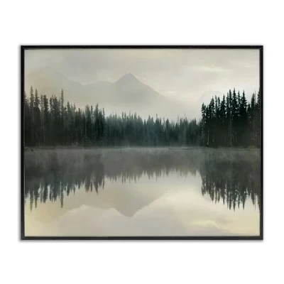 Отражение туманного озерного лесного пейзажа в рамке Giclee Art