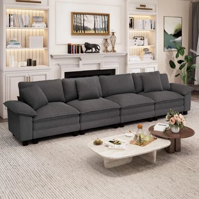 157,5-дюймовый модульный секционный диван Cloud Comfy из 4шт, диван для гостиной с глубоким сиденьем, вельвет и шенилловая ткань