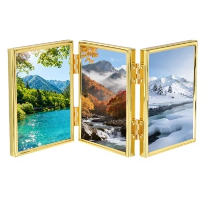 Складная флокированная задняя панель столешницы Home Triple Picture Frame золото, прозрачная