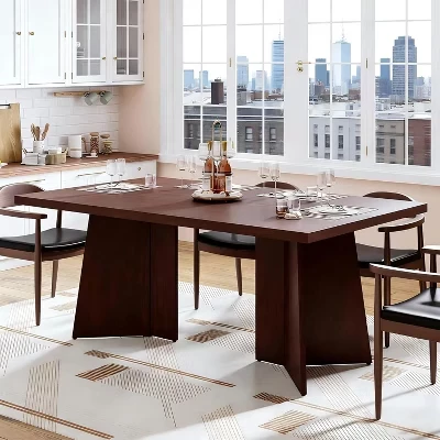 Dining Table for 4-6, 63 Inch Farmhouse Kitchen Table with Large Tabletop, Rectangular Dinner Eating Table for Dining Room, Kitchen, Office brown