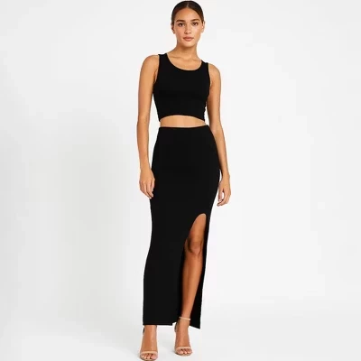 Женский комплект из эластичной вискозы Slim Fit с юбкой и укороченным топом без рукавов, комплект из 2 предметов, Cherie Code black
