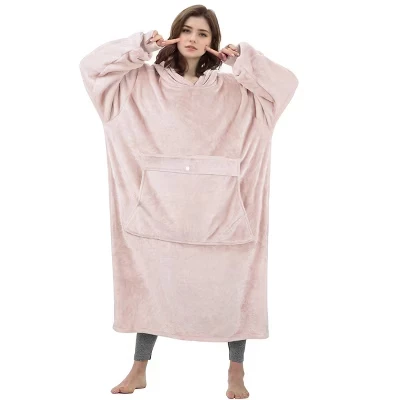 Женская толстовка с капюшоном Oversize Blanket на все тело, удлиненный флисовый пуловер, подарок для женщин, жены, подруги, розовый