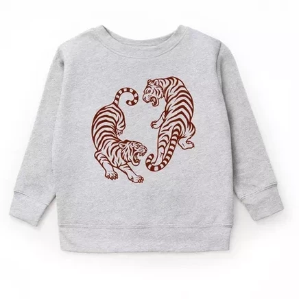Два тигра - Молодежная толстовка с рисунком heather grey