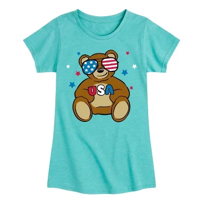 Teddy Bear USA Красно-бело-синие солнцезащитные очки в обтяжку, футболка с коротким рукавом и рисунком бирюзового цвета