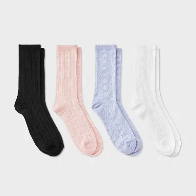 Носки для девочек' 4pk Cable Knit Bow Crew Socks - Кот & Джек™ Черный/розовый/серый