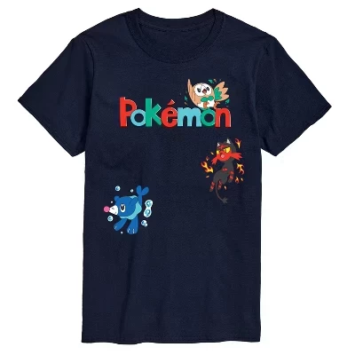 Мужская футболка с короткими рукавами и рисунком Pokémon - Rowlet, Litten, Popplio, синяя