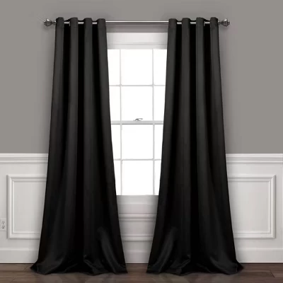 Комплект из 2-х плотных штор с утепленными люверсами сверху - Lush Décor black