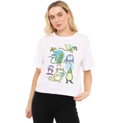 Женская укороченная футболка Jim Henson Monster Doodles с рисунком Джима Хенсона, белая