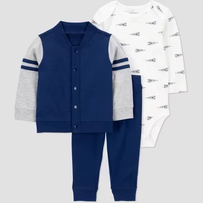 Толстовка Carter's Just One You® Для маленьких мальчиков из 3 предметов, комплект из университетской толстовки на молнии с капюшоном, боди и брюк для бега трусцой - Синий