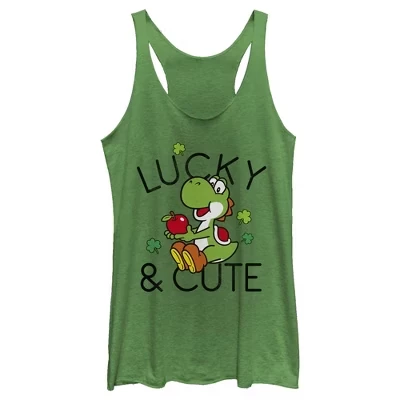 Женская майка Super Mario Yoshi с надписью St. Patrick's Lucky and Cute Racerback от Super Mario Yoshi