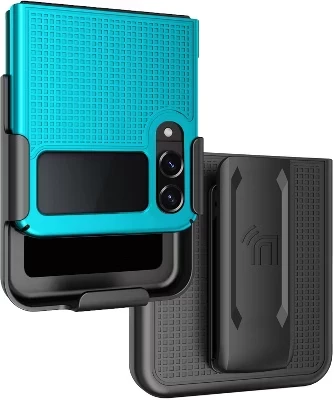 Комбинированный тонкий чехол-кобура с зажимом для ремня для Samsung Galaxy Z Flip 4 (SM-F721, 2022) бирюзового цвета