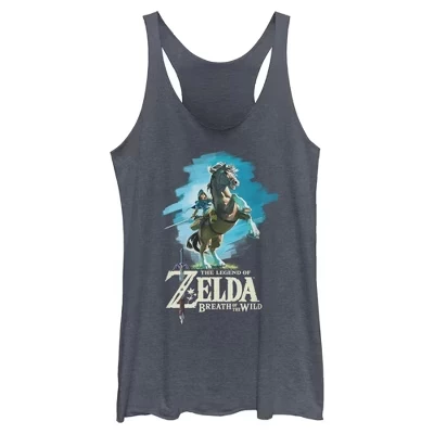Женская футболка Legend of Zelda Breath of the Wild Link Epona Racerback синего цвета