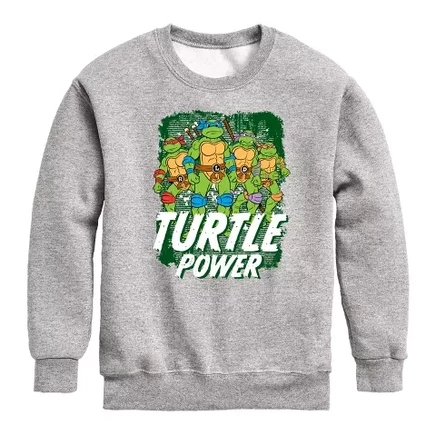 Свитшот для мальчиков TMNT Turtle Power, флисовый, серый меланж