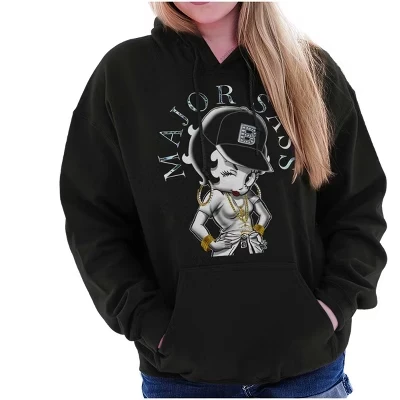Betty Boop Bling Major Sass Толстовка с капюшоном и рисунком из мультфильма Женская лицензионная черная