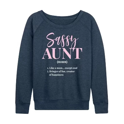 Женская легкая французская махровая рубашка Sassy Aunt с широким вырезом и длинным рукавом с графическим рисунком heather indigo