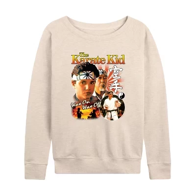 Женская рубашка с рисунком Daniel Larusso и Mr. Miyagi из легкой махровой ткани с широким вырезом и длинными рукавами.