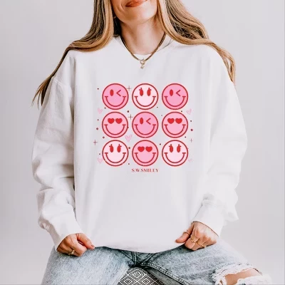 S.W.Smiley Valentine Smiley Face Chart Легкая одежда, окрашенная в белый цвет, толстовка