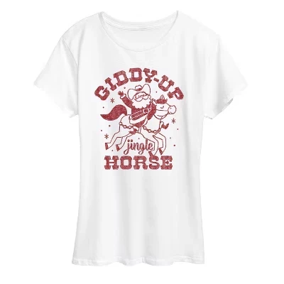 Женская футболка с коротким рукавом Giddy Up Jingle Horse с графическим рисунком, белая