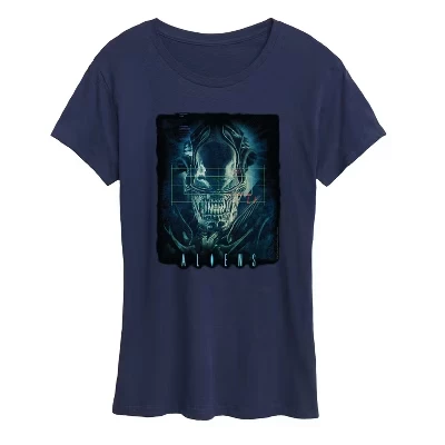Женская футболка с коротким рукавом и рисунком Xenomorph, синяя