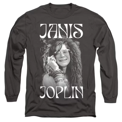 Мужская футболка Janis Joplin Janis Fashion Icon с длинным рукавом цвета древесного угля