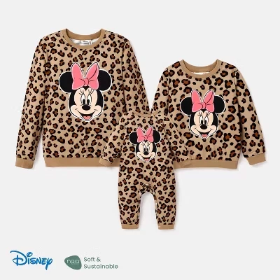 PATPAT Disney Микки и друзья, одинаковые комплекты для мамы и меня, Леопардовая рубашка с длинными рукавами, толстовки, топы леопардового цвета