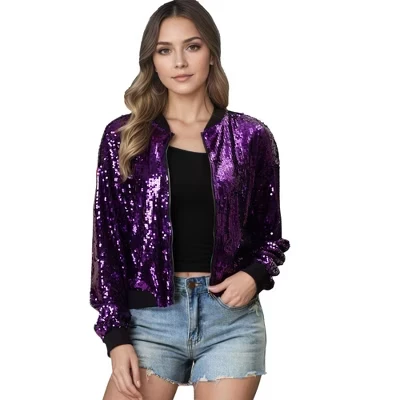 Женский бомбер Inspire Chic с пайетками, фиолетовый