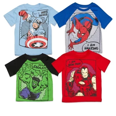 Вечнозеленая классика Marvel, 4 комплекта спортивных футболок Little Kid to Big Kid avengers