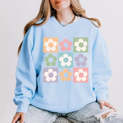 Женский свитшот Simply Sage «Checkered Flowers», голубой
