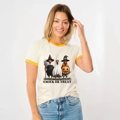 Цыпленок или угощение для цыплят на Хэллоуин - винтажная горчица Ringer Tee