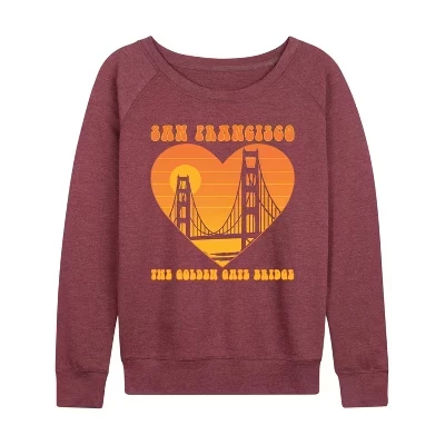 Женская рубашка - - San Fran Golden Gate Heart Легкая французская махровая рубашка с широким вырезом и длинным рукавом с графическим рисунком heather maroon