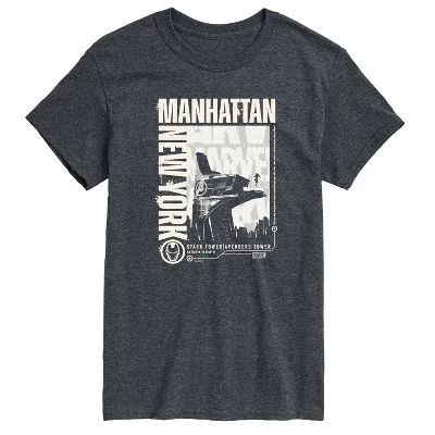 Мужская футболка с коротким рукавом Iron Man Manhattan Stark Tower и графическим рисунком heather charcoal