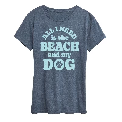 Женская футболка All I Need is the Beach & my Dog с коротким рукавом и графическим рисунком, синяя