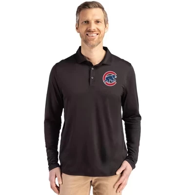 Chicago Cubs Coastline Epic Comfort Переработанное мужское поло с длинным рукавом черного цвета