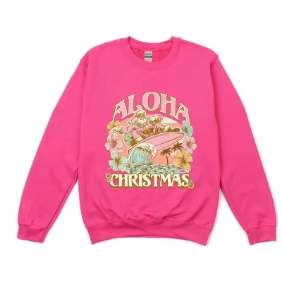 Aloha Christmas Surfing Santa - женская толстовка с рисунком малинового цвета