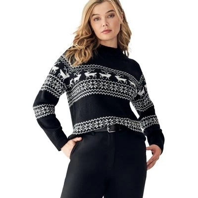 Свитер с имитацией шеи Ellos Fair Isle черный