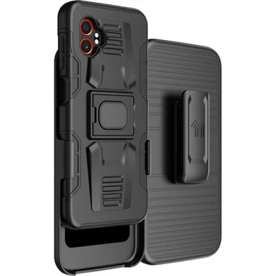 Комбинированный чехол для Samsung Galaxy XCover 7 Pro - Прочный чехол для телефона с подставкой и держателем кобуры с зажимом для ремня, черный